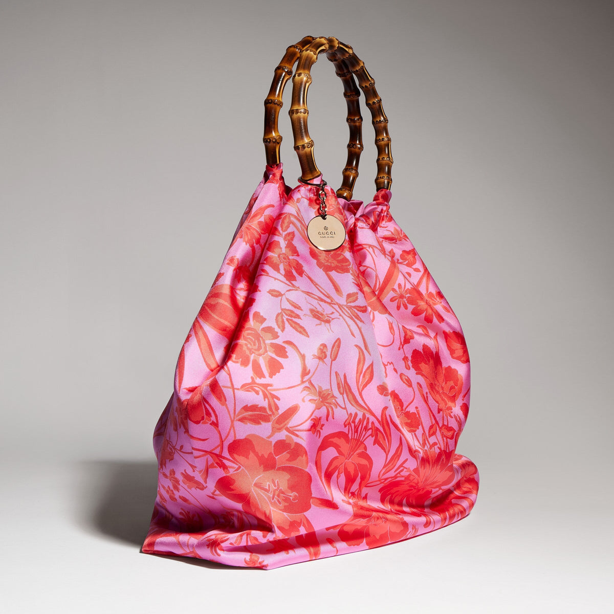 Silk maxi tote bag with bamboo handle
